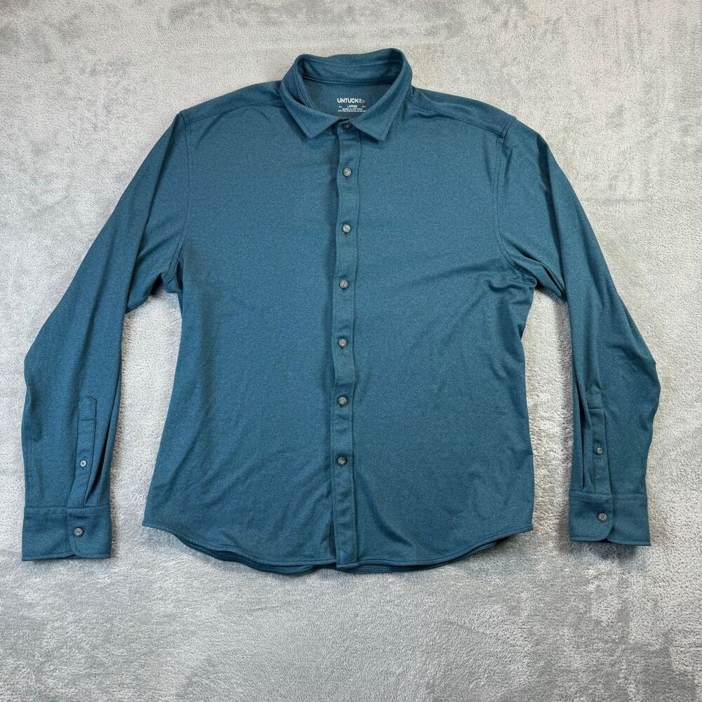 UNTUCKit Shirt Mens Large Blue Button Up Long Sleeve Stretch Performance Comfy